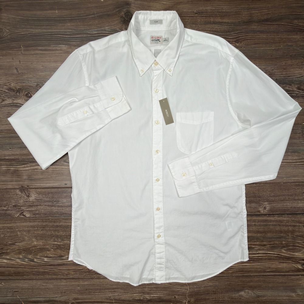 J.Crew Mens Large Secret Wash Button Down Shirt White Slim Fit BW443 NWT